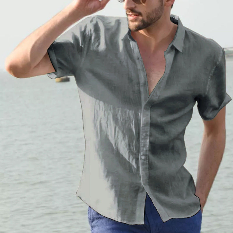 Summer Short-sleeved Shirt Casual Button Tops Men Clothing